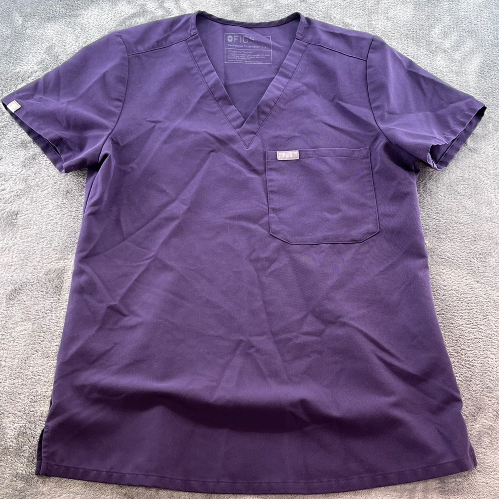 Figs Technical Collection Scrub Top Purple V-Neck Chest Pocket FW1000 XS